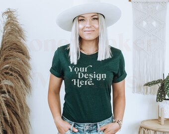 Bella Canvas 3001 Mockup | Bella Canvas Heather Emerald Shirt | Green Tshirt Mockup | Heather Emerald Mockup | Model Mockup | Shirt Mockups