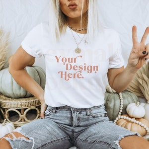 Bella Canvas 3001 Mockup | Bella Canvas Natural | Fall Shirt Mockup | Autumn Mockup | Fall T-Shirt Mockup | Fall Mockup | Halloween Mock