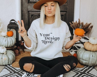 Sand Gildan 18000 Mockup | Fall Hoodie Mockup | Autumn Mockup | Fall Shirt Mockup | Fall Mockup | Halloween Mockup | Sweatshirt Mockup