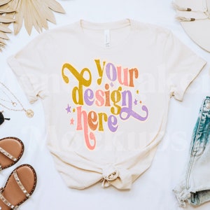 Bella Canvas 3001 Mockup | Bella Canvas Soft Cream Shirt | Spring Mockup | Soft Cream Shirt Mockup | Flatlay Mockup | Summer Mockup