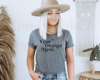 Bella Canvas 3001 Mockup | Bella Canvas Asphalt Shirt | Asphalt Bella Canvas 3001 Mockup | Alphalt Shirt Mockup | Model Mockup | Boho Mockup