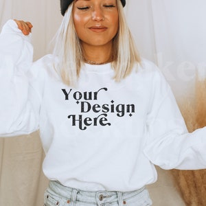 Gildan 18000 Mockup | Gildan White Sweatshirt Mockup | Sweatshirt Model Mockup | Gildan Sweatshirt Mockup | White Sweatshirt Mockup
