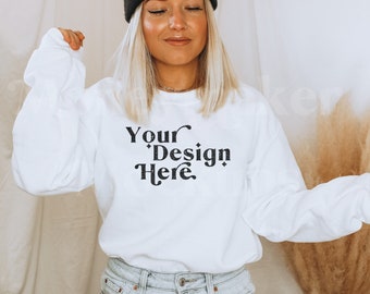 Maqueta de sudadera Gildan 18000 / Maqueta de sudadera blanca Gildan / Maqueta de modelo de sudadera / Maqueta de sudadera Gildan / Maqueta de sudadera blanca