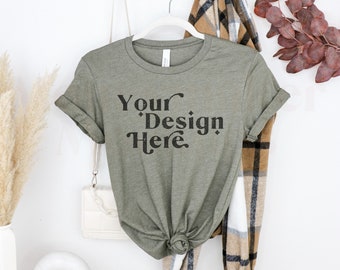 Heather Olive Bella Canvas 3001 Mockup | Fall Shirt Mockup | Autumn Mockup | Fall T-Shirt Mockup | Fall Mockup | Halloween Mock Up