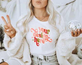Christmas Mockup | White Bella Canvas 3001 Mockup | Holiday Shirt Mockup | Christmas Tshirt Mockup | Retro Christmas Mockup | Holiday Mockup