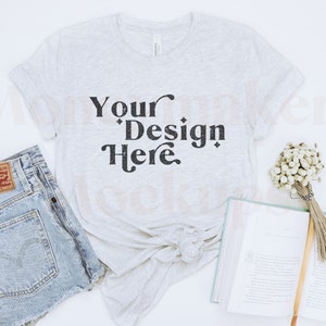 Bella Canvas 3001 Mockup | Bella Canvas Ash Shirt | Summer Mockup | Gray Shirt Mockup | Flat Lay Mockup | Minimalist Mockup