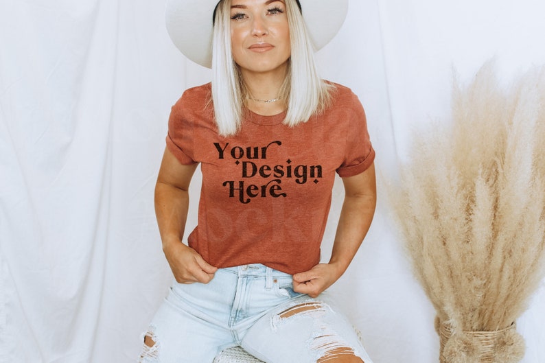 Bella Canvas Heather Clay Shirt Heather Clay Shirt Mockup Bella Canvas Tshirt Mockup Model Mockup Bella Canvas 3001 Mockup