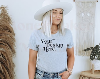 Bella Canvas 3001 Mockup | Bella Canvas Athletic Heather Shirt | Athletic Heather Bella Canvas 3001 Mockup | Model Mockup | Boho Mockup
