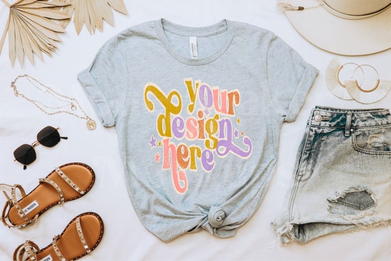 Bella Canvas 3001 Mockup | Bella Canvas Heather Blue | Spring Mockup | Heather Blue Mockup | Summer Shirt Mockup | Spring Shirt Mockup