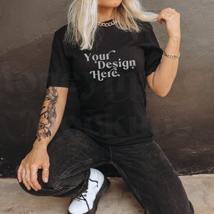 Gildan 64000 Mockup | Gildan Black Shirt Mockup | Tshirt Mockup | Grunge Mockup | Boho Mockup | Model Mockup | Oversized Shirt Mockup