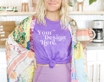 Bella Canvas 3001 Mockup | Bella Canvas Team Purple Shirt | Purple Tshirt Mockup | Team Purple Mockup | Model Mockup | Boho Mockup