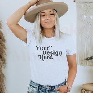 Bella Canvas 3001 Mockup | Bella Canvas Ash Shirt | Ash Bella Canvas 3001 Mockup | Model Mockup | Boho Mockup | Gray Shirt Mockup