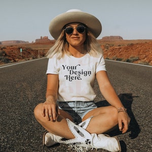 Bella Canvas 3001 Mockup | Bella Canvas White Shirt | White Shirt Mockup | Lifestyle Mockup | Model Mockup | Boho Mockup | Nature Mockup