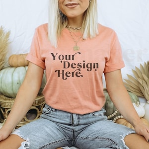 Heather Prism Sunset Bella Canvas 3001 Mockup | Fall Shirt Mockup | Autumn Mockup | Fall T-Shirt Mockup | Fall Mockup | Halloween Mock Up
