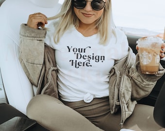 Bella Canvas 3001 Mockup | Bella Canvas White Shirt | Tee-Shirt Mockup | Model Mockup | Boho Mockup | Lifestyle Mockup | Influencer Mockup