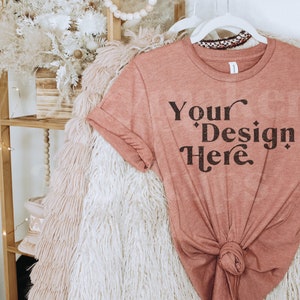 Bella Canvas 3001 Mockup | Bella Canvas Heather Mauve Shirt | Bella Canvas Tshirt Mockup | Heather Mauve Shirt Mockup | Hanging Mockup