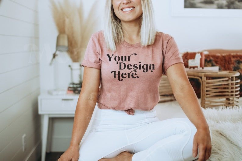 Model Mockup Pajama Shirt Mockup Bella Canvas Heather Mauve Shirt Pajama Mockup Bella Canvas 3001 Mockup Bedroom Shirt Mockup