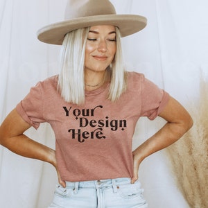 Bella Canvas 3001 Mockup | Bella Canvas Heather Mauve Shirt | Bella Canvas Tshirt Mockup | Heather Mauve Shirt Mockup | Model Mockup