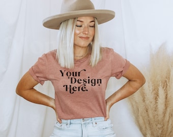 Bella Canvas 3001 Mockup | Heather Mauve T-Shirt Mockup (PNG or JPG)