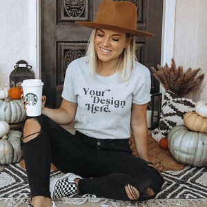 Bella Canvas 3001 Mockup | Bella Canvas Athletic Heather | Fall Shirt Mockup | Autumn Mockup | Fall T-Shirt Mockup | Fall Mockup