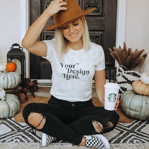 Bella Canvas 3001 Mockup | Bella Canvas Natural | Fall Shirt Mockup | Autumn Mockup | Fall T-Shirt Mockup | Fall Mockup | Halloween Mock