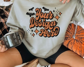 Halloween Mockup | Sand Gildan 18000 Mockup | Fall Mockup | Gildan Sand Sweatshirt Mockup | Halloween Sweatshirt Mockup | Sweatshirt Mockup