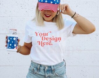 4th of July Gildan 64000 Mockup | Gildan 64000 White Shirt Mockup | White Shirt Mockup | Independence Day Shirt Mockup | Patriotic Mockup