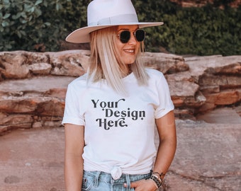 Bella Canvas 3001 Mockup | Bella Canvas White Shirt | White Shirt Mockup | Lifestyle Mockup | Model Mockup | Boho Mockup | Nature Mockup