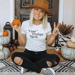 Bella Canvas 3001 Mockup | Bella Canvas Natural | Fall Shirt Mockup | Autumn Mockup | Fall T-Shirt Mockup | Fall Mockup | Halloween Mock