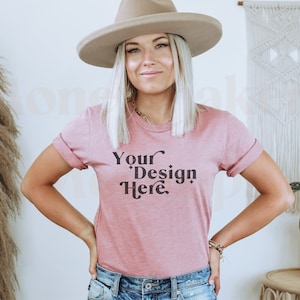 Bella Canvas 3001 Mockup | Heather Mauve Bella Canvas 3001 Mockup | T-Shirt Mockup | Model Mockup | Boho Mockup | Lifestyle Mock