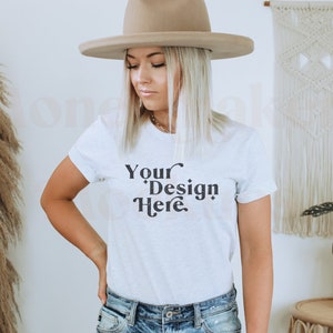 Bella Canvas 3001 Mockup | Bella Canvas Ash Shirt | Ash Bella Canvas 3001 Mockup | Model Mockup | Boho Mockup | Gray Shirt Mockup