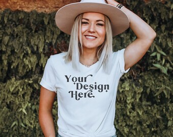 Bella Canvas 3001 Mockup | Bella Canvas White Shirt | White Shirt Mockup | Lifestyle Mockup | Model Mockup | Boho Mockup | Nature Mockup