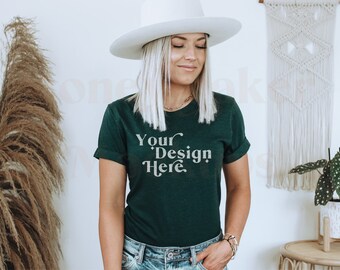 Bella Canvas 3001 Mockup | Bella Canvas Heather Emerald Shirt | Green Tshirt Mockup | Heather Emerald Mockup | Model Mockup | Shirt Mockups