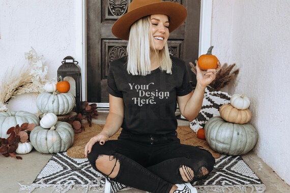 Black Bella Canvas 3001 Mockup | Fall Shirt Mockup | Autumn Mockup | Fall T-Shirt Mockup | Fall Mockup | Halloween Mock Up