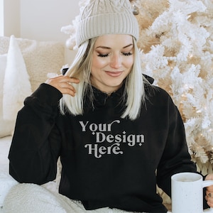 Christmas Mockup | Black Gildan 18500 Mockup | Holiday Sweatshirt Mockup | Christmas Hoodie Mockup | Winter Mockup | Hoodie Mockup