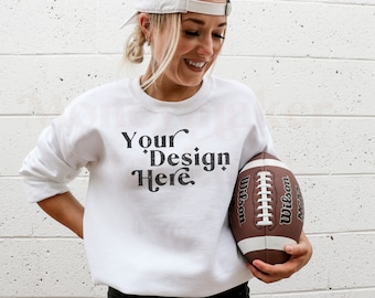 White Gildan 18000 Mockup | Gameday Mockup | Sports Mockup | Team Mockup | Fall Mockup | Superbowl Mock | Football Mockup | Model Mockup