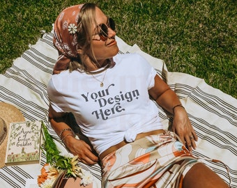 White Gildan 64000 Mockup | Gildan 64000 White Shirt Mockup | Gildan 64000 Mockup | Model Mockup | Summer Shirt Mock | Summer Mock