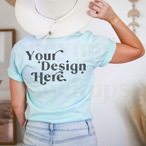 Bella Canvas 3001 Mockup | Bella Canvas Heather Ice Blue Shirt | Tshirt Mockup | Heather Ice Blue Mockup | Model Mockup | Boho Mockup