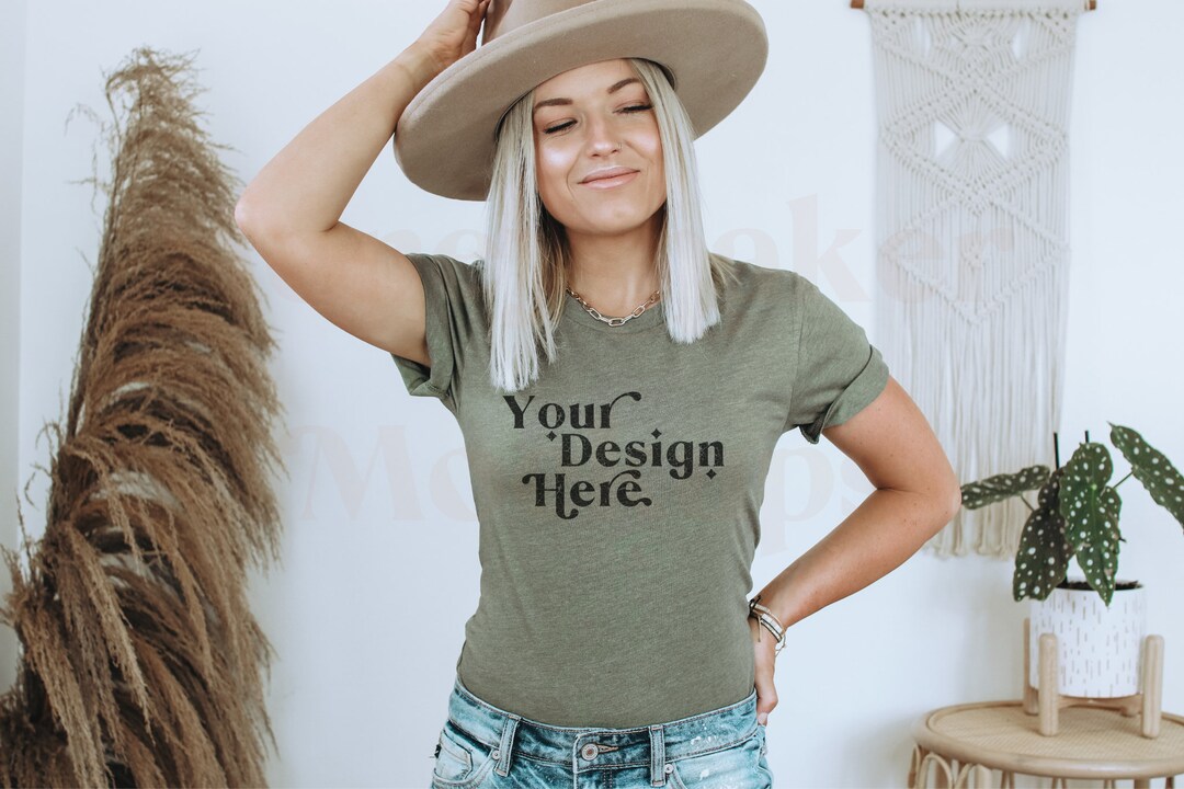 Bella Canvas 3001 Mockup | Bella Canvas Heather Olive Shirt | Green ...