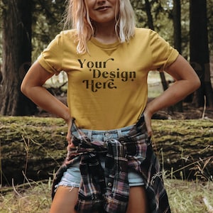 Bella Canvas 3001 Mockup | Bella Canvas Mustard Shirt | Tshirt Mockup | Spring Shirt Mockup | Summer T-Shirt Mockup | Model Mockup