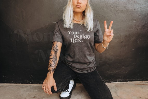 Bella Canvas 3001 Mockup | Dark Heather Bella Canvas 3001 Mockup | Tank Top Mockup | Grunge Mockup | Boho Mockup | Oversized Shirt Mockup