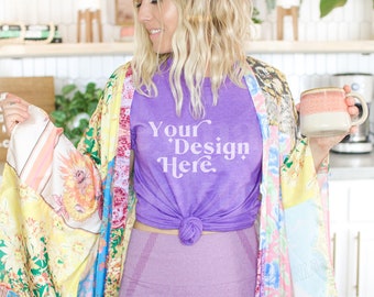 Bella Canvas 3001 Mockup | Bella Canvas Team Purple Shirt | Purple Tshirt Mockup | Team Purple Mockup | Model Mockup | Boho Mockup