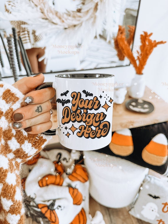 Halloween Mug Mockup Accent Coffee Mug | 11 oz Coffee Mug Mockup | Mug Mockup | Accent Coffee Mug Mockup | White Mug Mockup