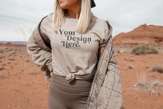 Bella Canvas 3001 Mockup | Bella Canvas Heather Tan Shirt | Tee-Shirt Mockup | Outdoor Mockup | Model Mockup | Boho Mockup | Nature Mockup