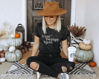 Black Bella Canvas 3001 Mockup | Fall Shirt Mockup | Autumn Mockup | Fall T-Shirt Mockup | Fall Mockup | Halloween Mock Up