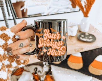 Halloween Coffee Mug Mockup | 11 oz Black Mug (Digital File)