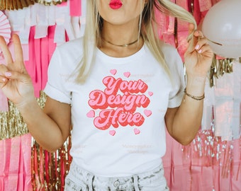 Valentines Day Mockup | Bella Canvas 3001 White Mock Up | Valentines Shirt Mockup | Birthday Shirt Mockup | Bachelorette Party Shirt Mockup