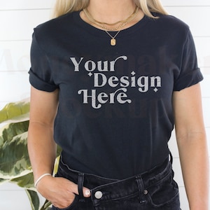 Bella Canvas 3001 Mockup | Bella Canvas Black Shirt | Tshirt Mockup | Black Shirt Mockup | Model Mockup | Boho Mockup | Minimal Mockup