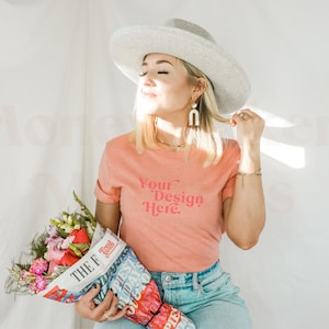 Spring Mockup | Bella Canvas 3001 Heather Prism Sunset Mock Up | Valentines Shirt Mockup | Spring Shirt Mockup | Summer Shirt Mockup