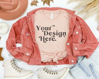 Peach Bella Canvas 3001 Mockup | Bella Canvas Peach | Fall Shirt Mockup | Autumn Mockup | Fall T-Shirt Mockup | Fall Mockup | Halloween Mock